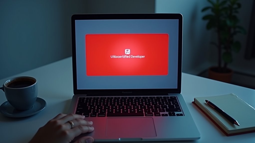 ostrzeżenie identyfikatora dewelopera nieudostępnione, gdy podpis jest nieprawidłowy
